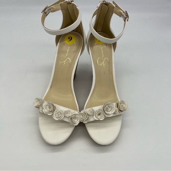 JESSICA SIMPSON White Jeffina Leather Wedge Sandals Size 9M - Picture 2 of 12